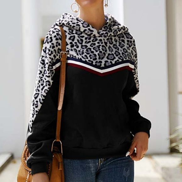 Black Leopard Stripe Accent Pullover Sweatshirt - Picture 1 of 3